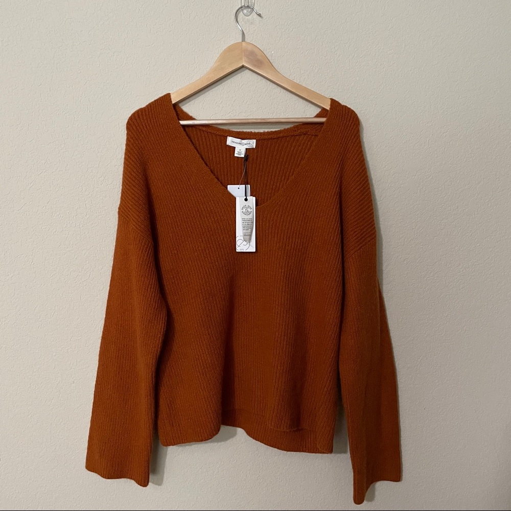 NWT TREASURE & BOND V-neck Sweater In Rust Leather - Picture 2 of 6